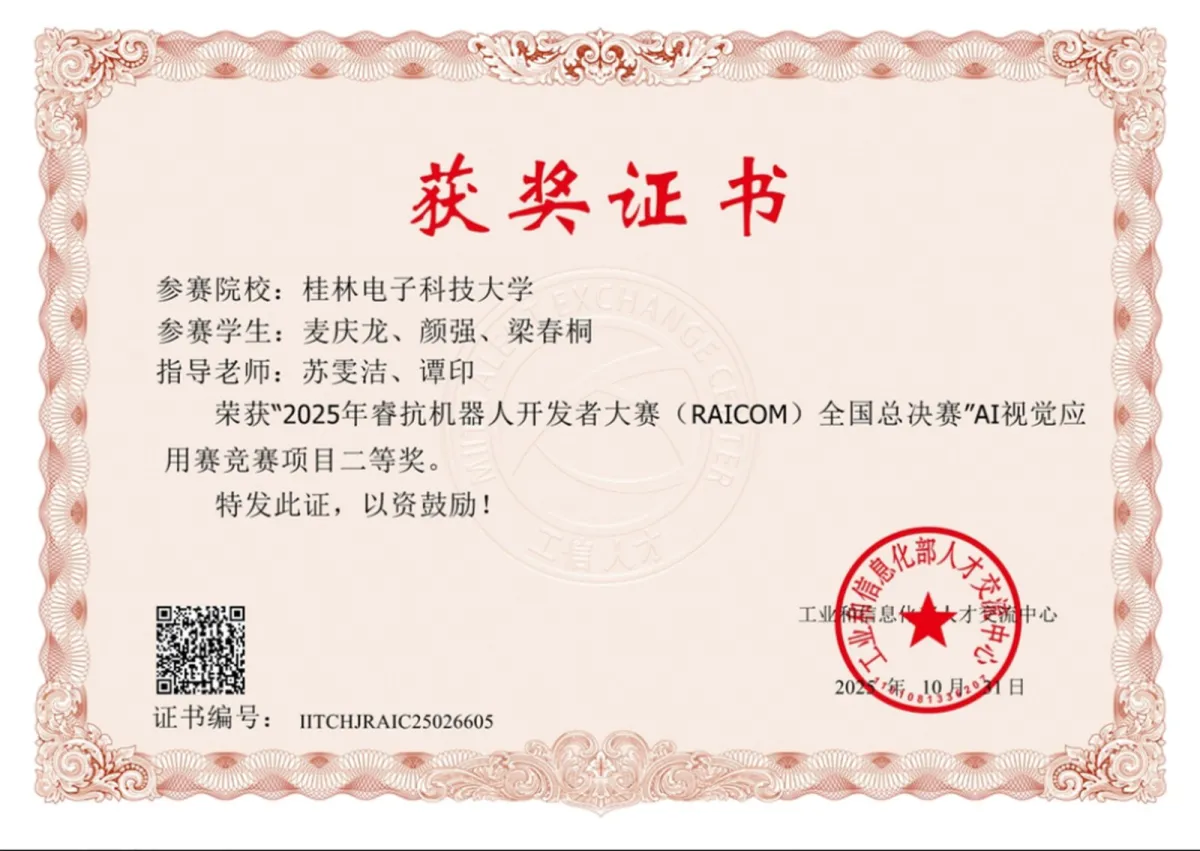 2025年2025年睿抗机器人开发者大赛国家级二等奖