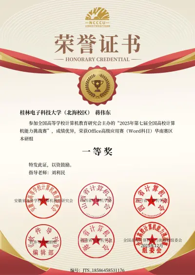 2025年第七届全国高校计算机能力挑战赛省级一等奖